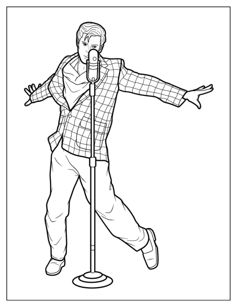 Elvis Presley bewegt sich tanzend über die Bühne.