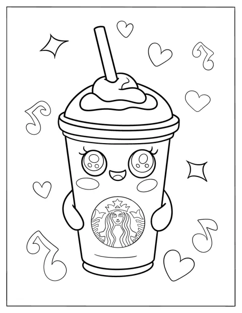 En sød Starbucks-frappé er pyntet i kawaii-stil.