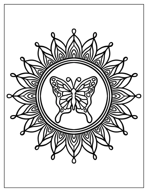 Easy Butterfly Animal Mandala Coloring Page For Kids