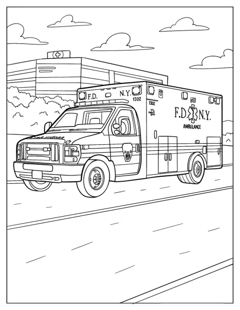 Uma ambulância FDNY circula pela estrada.