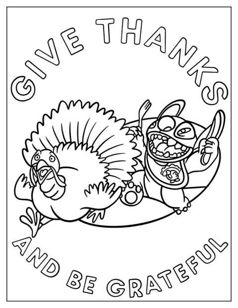 Stitch rent achter een kalkoen aan tijdens Thanksgiving.
