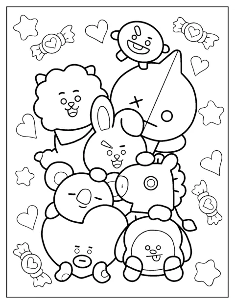Shooky, RJ, Van, Cooky, Koya, Tata, Mang und Chimmy sind zusammen zu sehen.
