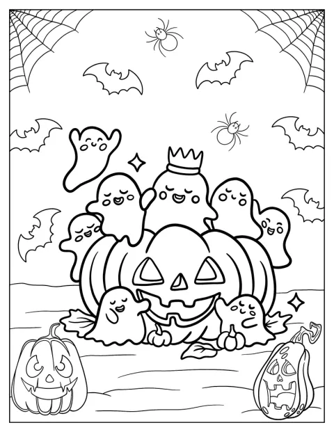 Adorable Little Ghost Coloring Page Hugging A Jack O Lantern