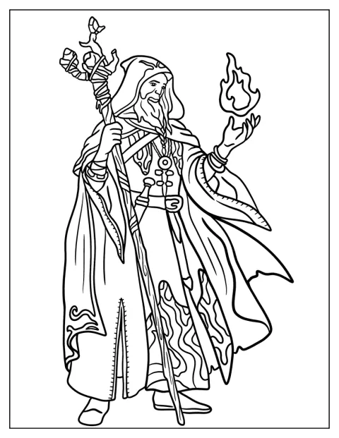 Dungeons And Dragons Coloring Page Of Chronurgy Wizard Holding Glame Outline