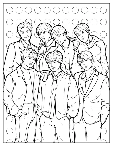 Jungkook, Jin, V, Jimin, Suga, RM und J-Hope sind gemeinsam abgebildet.