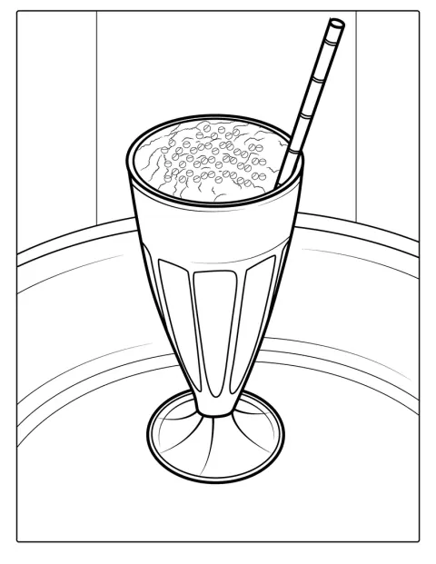 Ein Milchshake steht in einem hohen Glas mit Strohhalm.