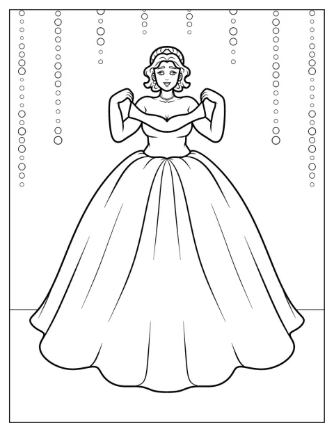 En prinsessebalkjole har bare skuldre og et fyldigt skørt.