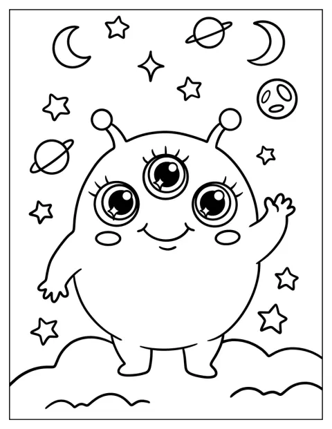 Un extraterrestre sencillo de tres ojos posa para los más pequeños.