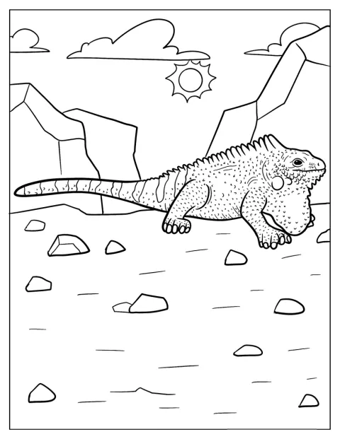 Figurka leguána Schleich stojí pod zářícím sluncem.