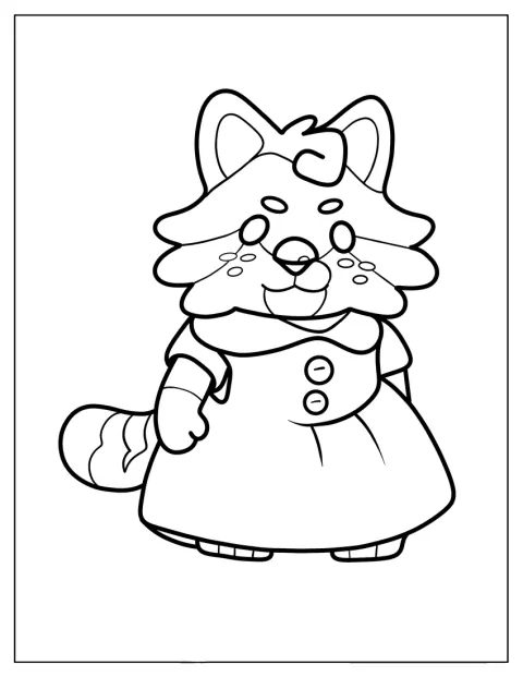 Kočka Calico Critters v hasičském oblečení stojí připravená k akci.