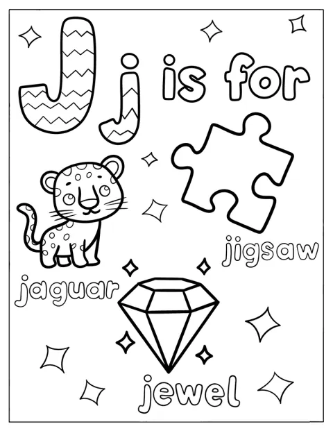 Un bijou, un puzzle et un jaguar sont réunis autour de la lettre J.