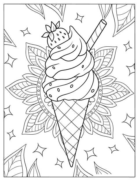 Un gelato a spirale è decorato con una stecca di cannella e codette.