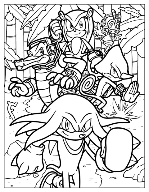 Knuckles staat samen met Vector, Mighty, Charmy Bee en Espio.