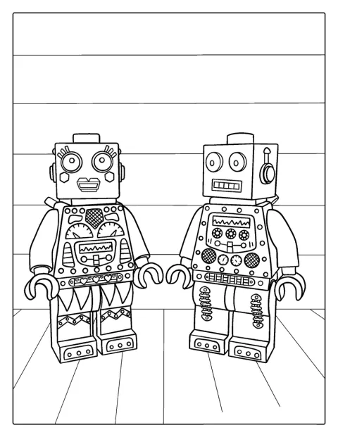 LEGO-robotti seisoo suorassa ja katsoo eteenpäin.