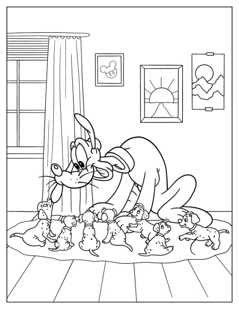 Pluto leker sammen med flere dalmatinervalper.
