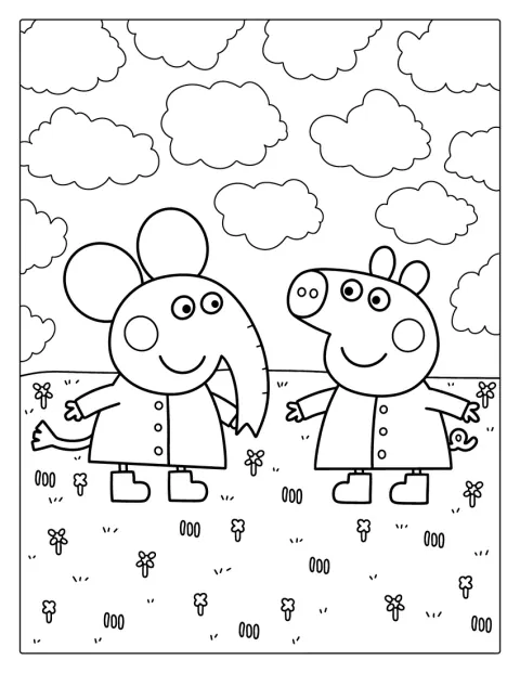 Peppa staat naast Emily Elephant.