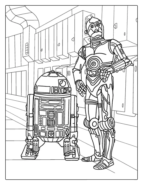 ロボットのC-3POとR2-D2が並んでいます。