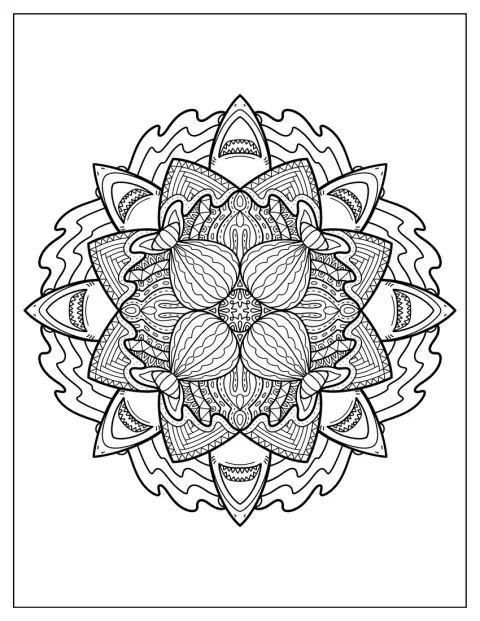 Un requin est composé de motifs symétriques dans un mandala.