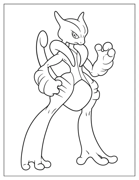 Mega Mewtwo X è raffigurato in una posa semplice e dinamica.