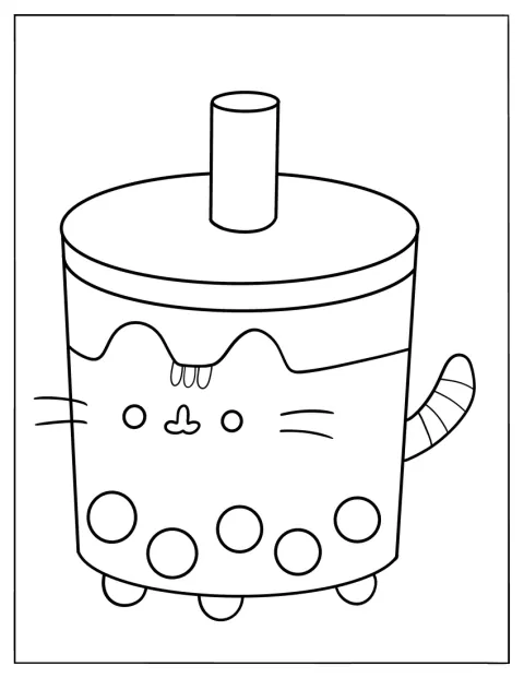 En katt formad som en bubbeltebägare går framåt.