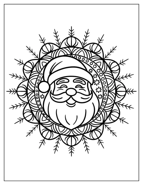 O Pai Natal ri no centro de uma mandala festiva.