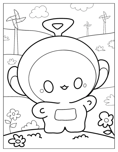 ちびキャラクター風のティンキーウィンキーが両腕を広げています。