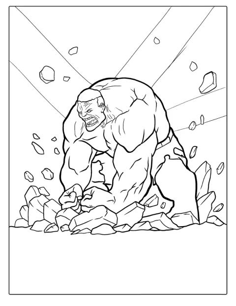 El enorme Hulk se prepara para golpear el suelo con sus puños.