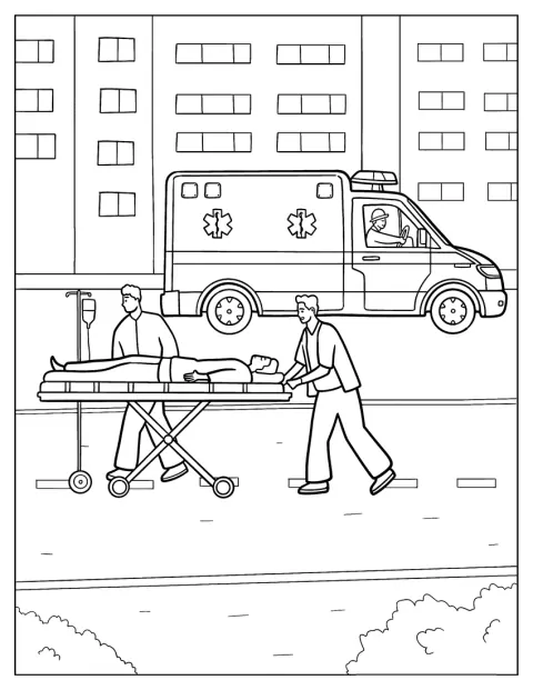 To ambulansearbeidere triller en pasient på båre.