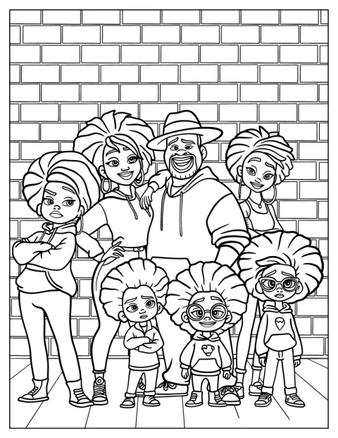 Una familia negra posa sonriente.