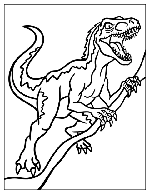 Egy Velociraptor felkapaszkodik egy faágra.
