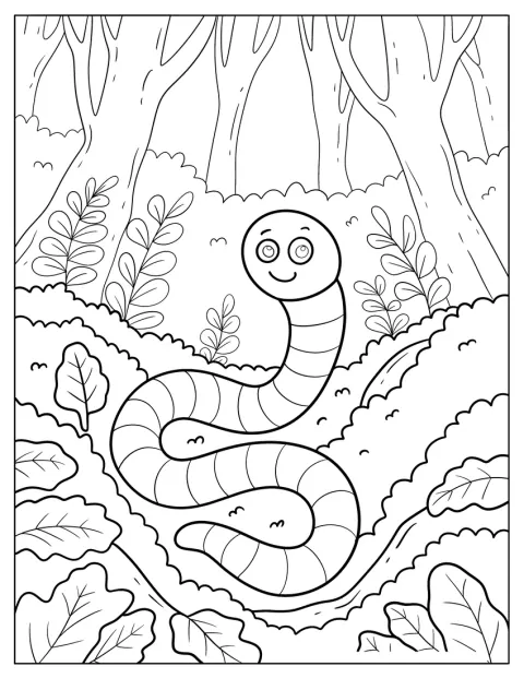 ミミズが森の小道をくねくねと進んでいます。