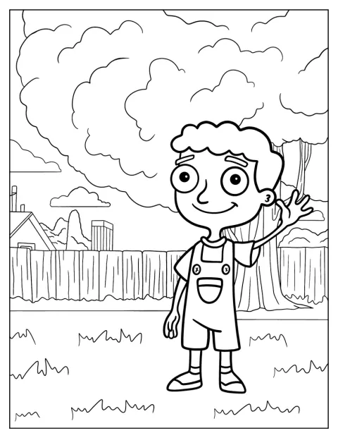 Baljeet uśmiecha się i macha ręką.