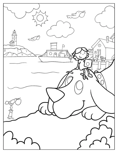 Elizabeth está con Clifford a la orilla del mar.