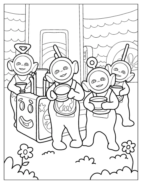 Teletubbies pregătesc ceva bun în bucătărie.