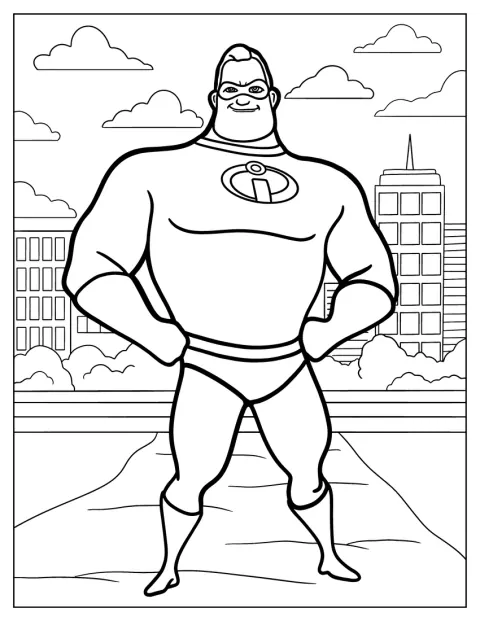 Et omrids viser Mr. Incredible i hans superheltekostume.