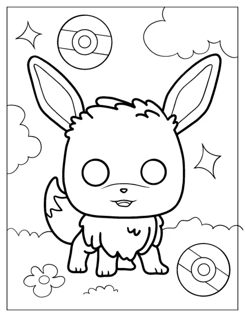 En liten chibi-Eevee står med stort hode og søte trekk.