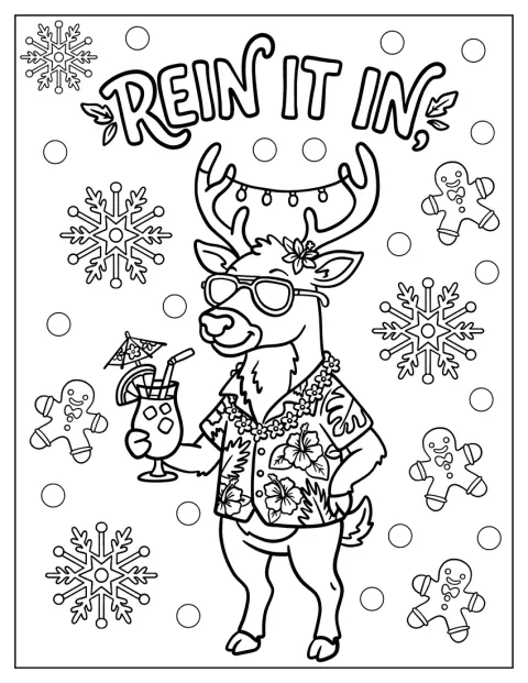 サングラスをかけたトナカイが、クリスマス柄のセーターを着ています。