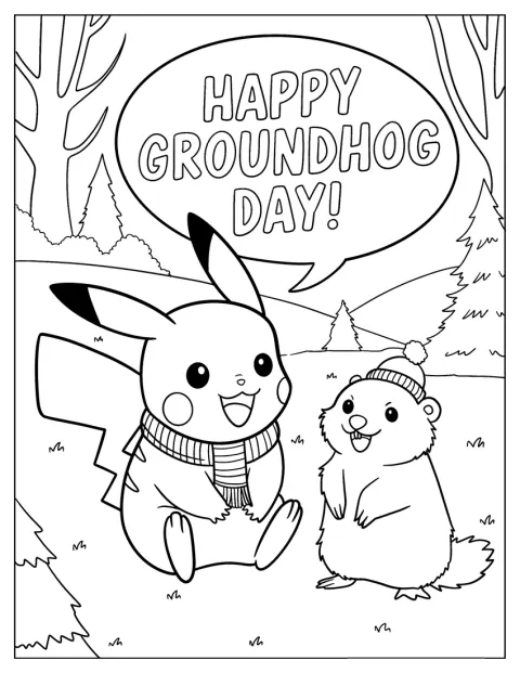 Pikachu ønsker deg god murmeldyrdag med en glad hilsen.