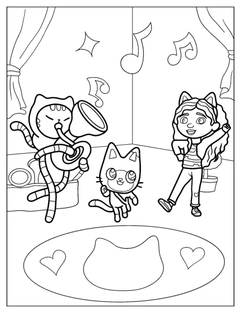 Gabby dansar tillsammans med Pandy och DJ Catnip.