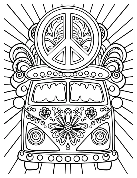 Un pulmino Volkswagen decorato in stile hippie.