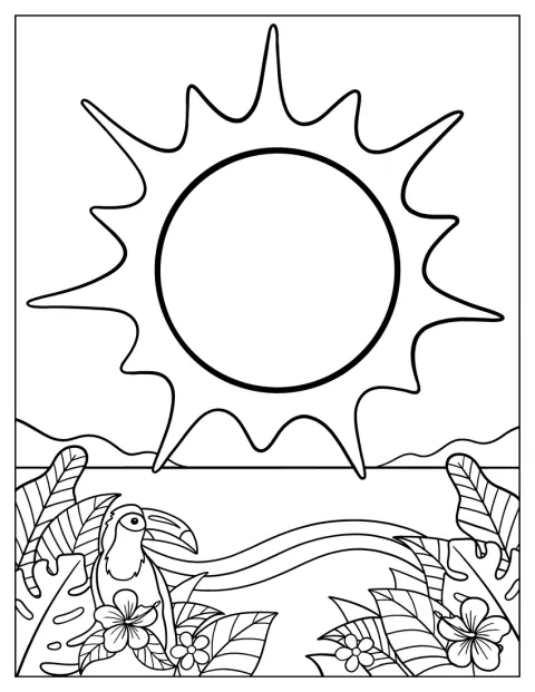 Un grande sole ardente illumina l'oceano.
