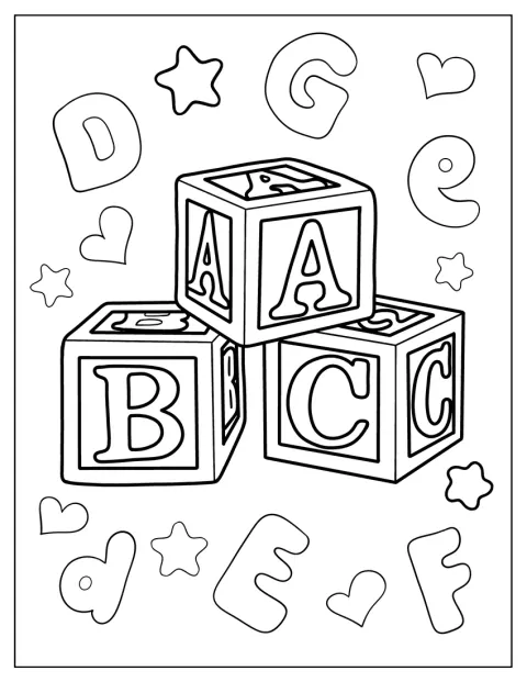 Auf mehreren Bauklötzen sind Buchstaben abgebildet.