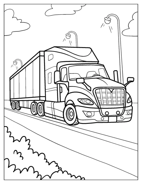 Ciągnik siodłowy ciągnie naczepę po drodze.