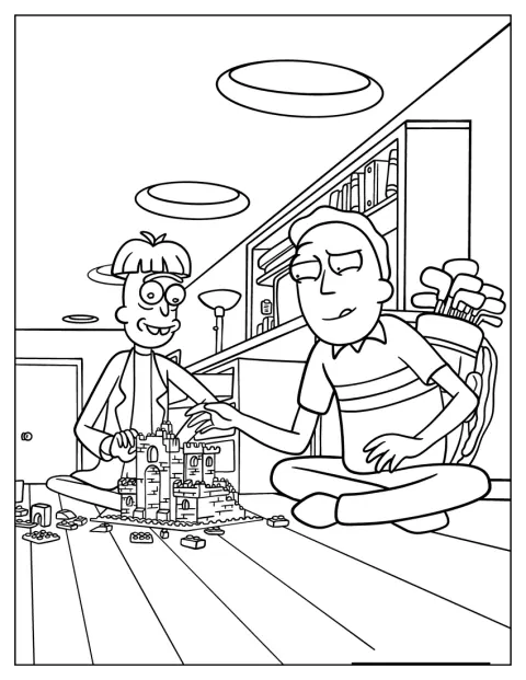 Jerry og Gearhead bygger et slott i Rick og Morty-universet.