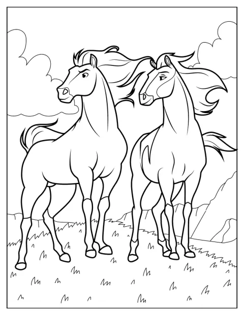 Spirit steht als wilder Mustang in der Landschaft.