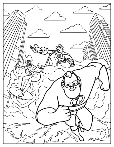 Mr. Incredible en Frozone staan tegenover de Underminer.