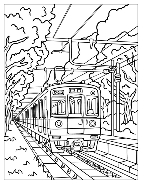 地下鉄の車両が、駅のホームへ近づいています。