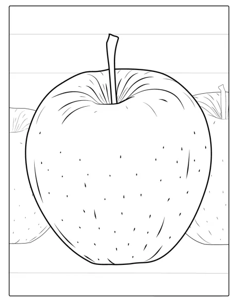 Na obrázku je detailně vykreslené jablko odrůdy Golden Delicious.