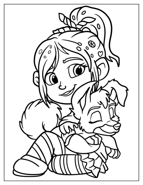 Vanellope omhelst een schattige puppy.