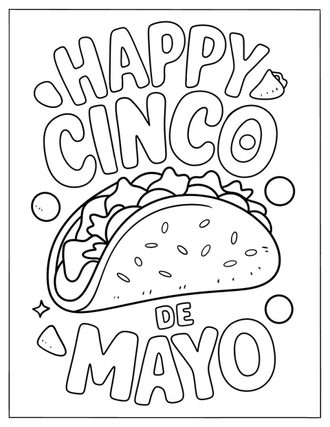 Taco on ympäröity iloisilla Cinco de Mayo -sanoilla.